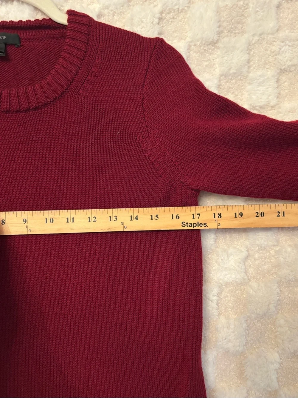J. Crew Burgundy Crewneck Sweater with Multi-Stripe Trim